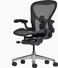 Front angle view of an Aeron ESD chair in size B, granite frame and suspension and polished base.