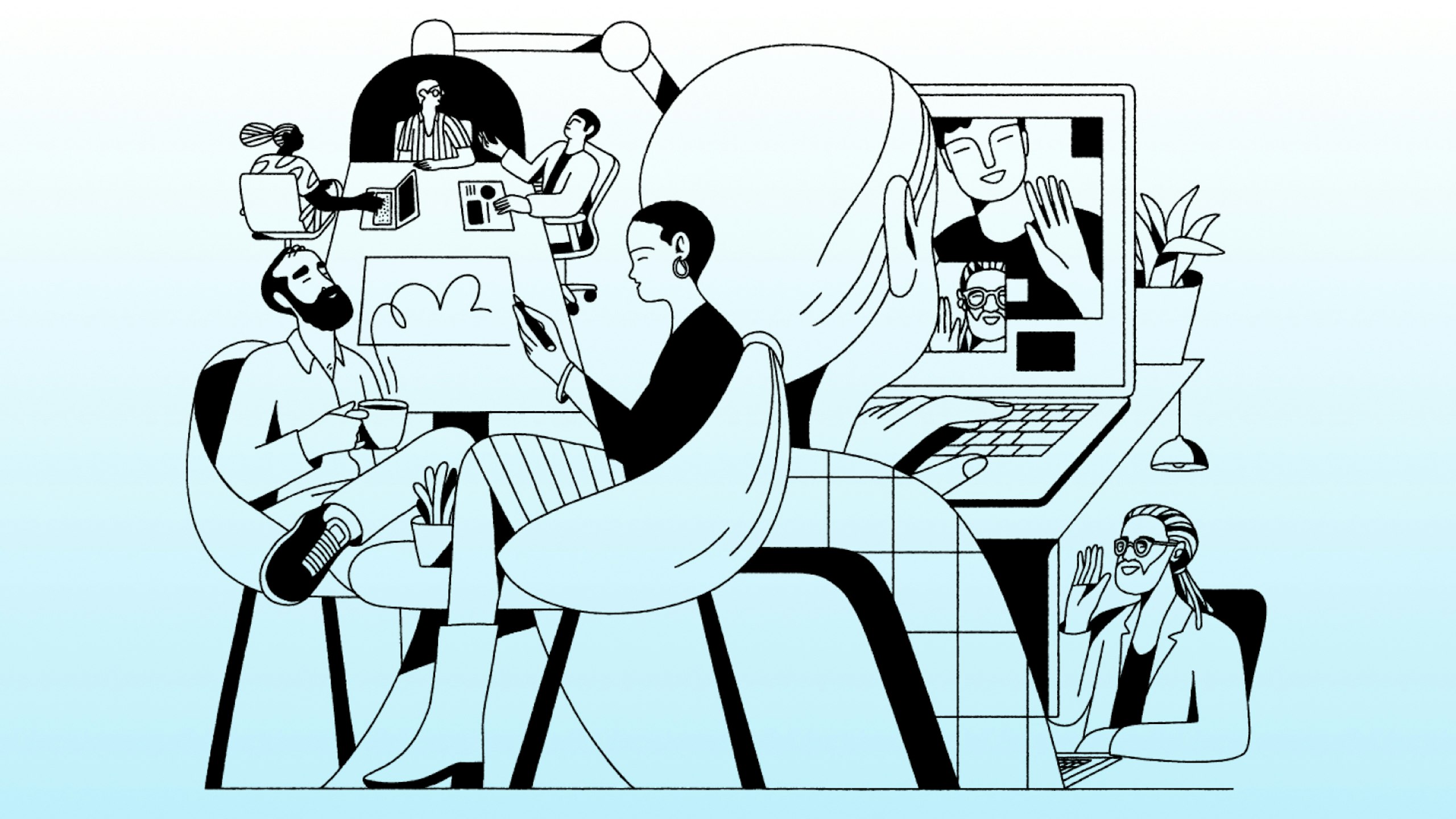 Illustration représentant des liens sur un fond bleu dégradé.