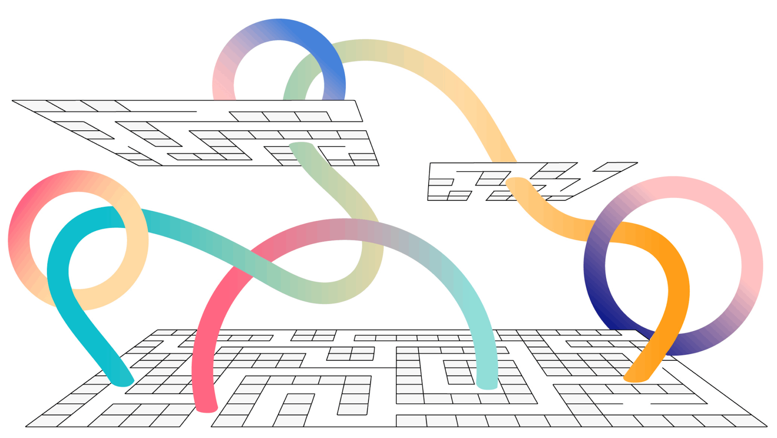 Un'illustrazione multicolore di cerchi e linee che rappresentano la creazione di connessioni tra team distribuiti